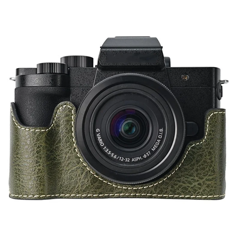 Étui de protection en cuir PU avec texture de litchi et grandes découpes pour l'appareil photo Panasonic Lumix G100K - Vert