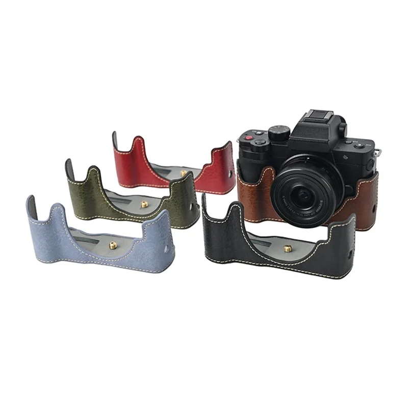 Étui de protection en cuir PU avec texture de litchi et grandes découpes pour l'appareil photo Panasonic Lumix G100K - Vert