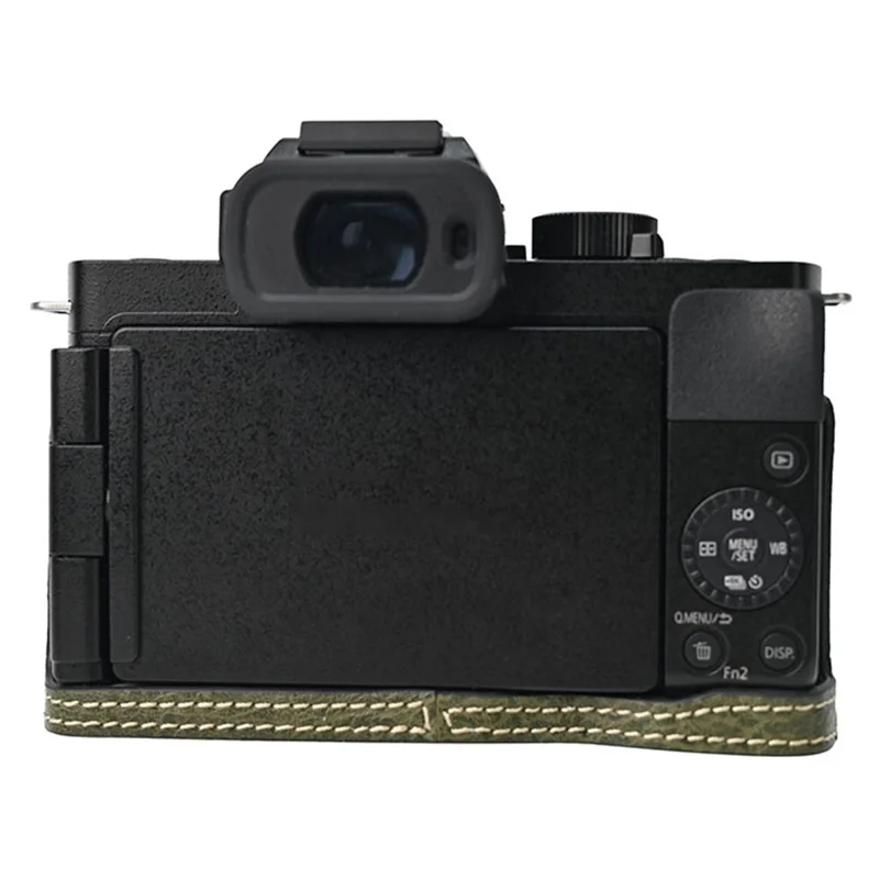Étui de protection en cuir PU avec texture de litchi et grandes découpes pour l'appareil photo Panasonic Lumix G100K - Vert