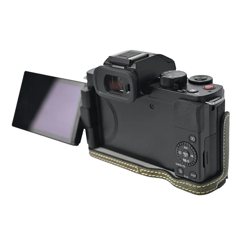 Étui de protection en cuir PU avec texture de litchi et grandes découpes pour l'appareil photo Panasonic Lumix G100K - Vert