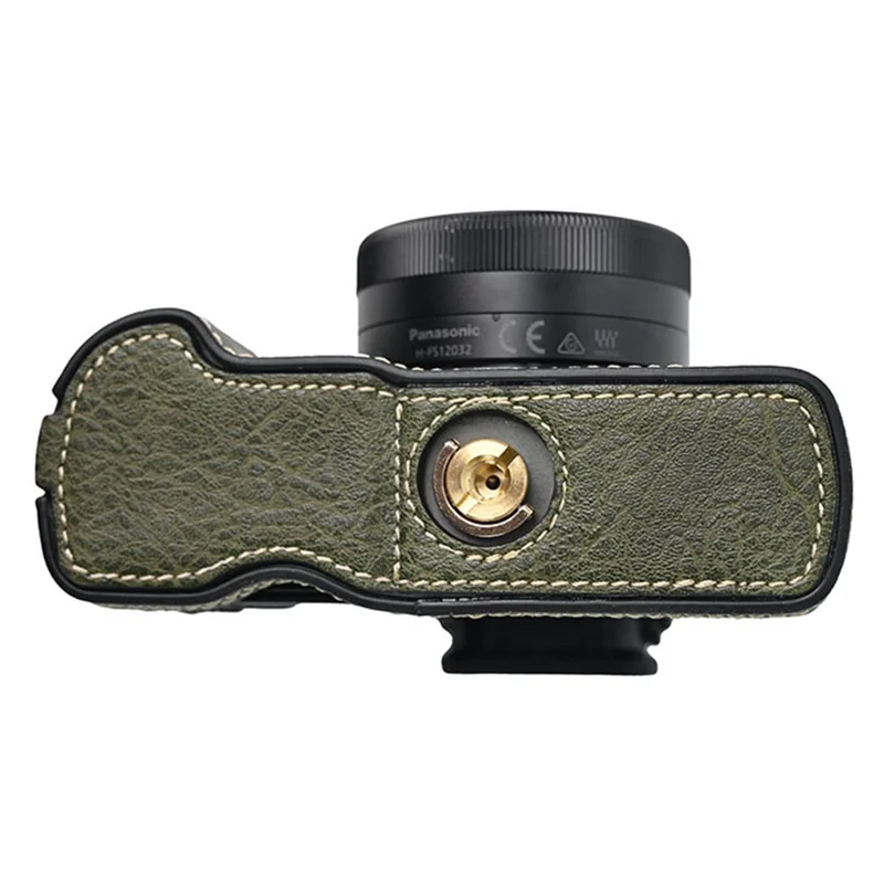 Étui de protection en cuir PU avec texture de litchi et grandes découpes pour l'appareil photo Panasonic Lumix G100K - Vert