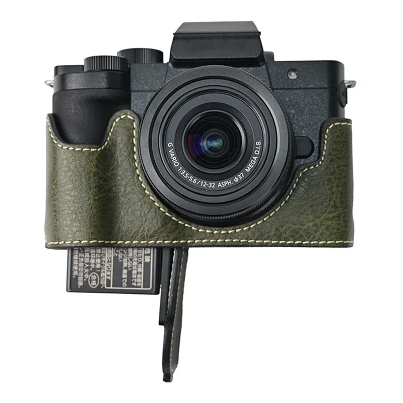 Étui de protection en cuir PU avec texture de litchi et grandes découpes pour l'appareil photo Panasonic Lumix G100K - Vert