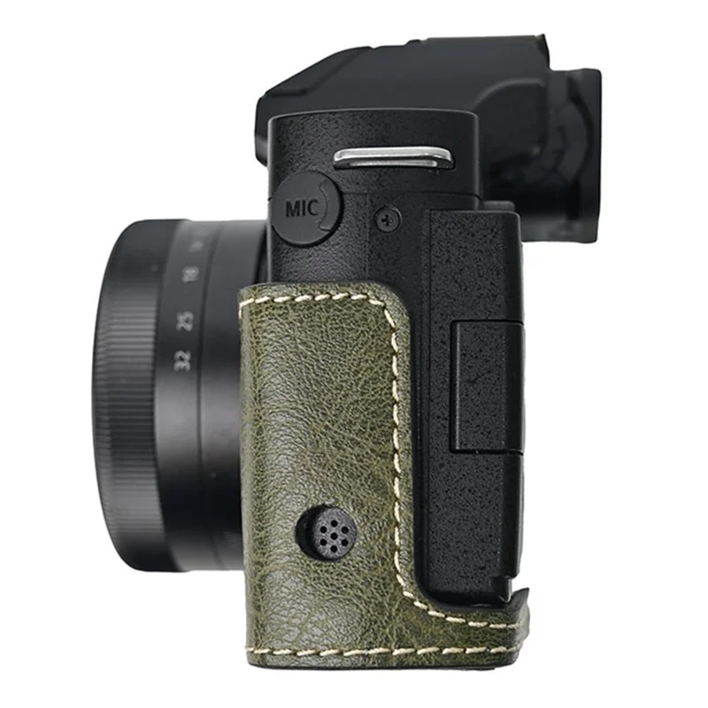 Étui de protection en cuir PU avec texture de litchi et grandes découpes pour l'appareil photo Panasonic Lumix G100K - Vert