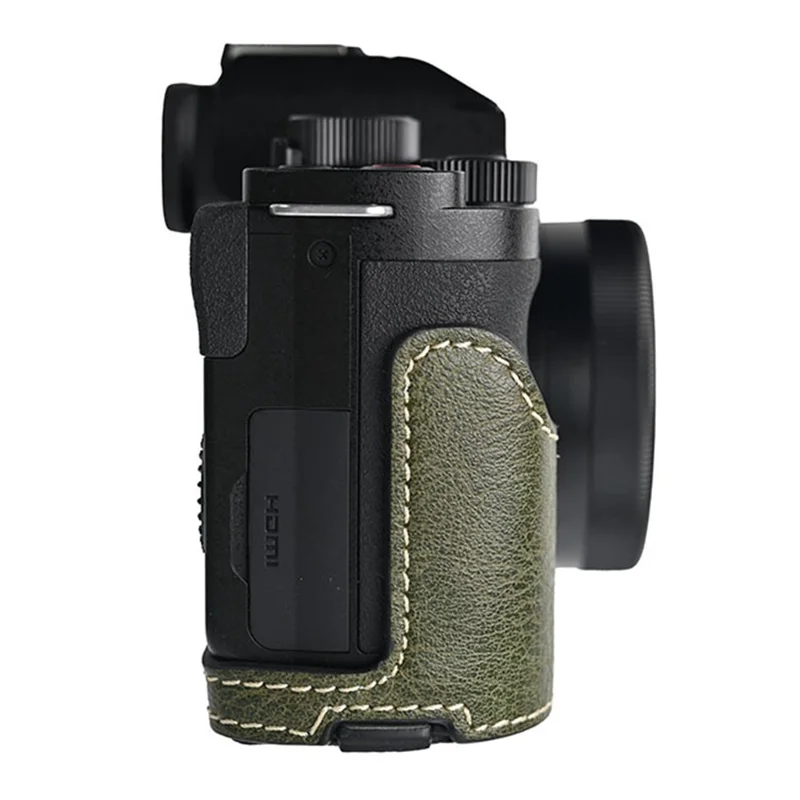 Étui de protection en cuir PU avec texture de litchi et grandes découpes pour l'appareil photo Panasonic Lumix G100K - Vert
