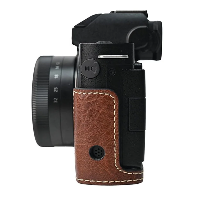 Funda para cámara Panasonic Lumix G100K con correa de hombro, gran recorte, textura de piel de litchi, cubierta protectora de PU - Café