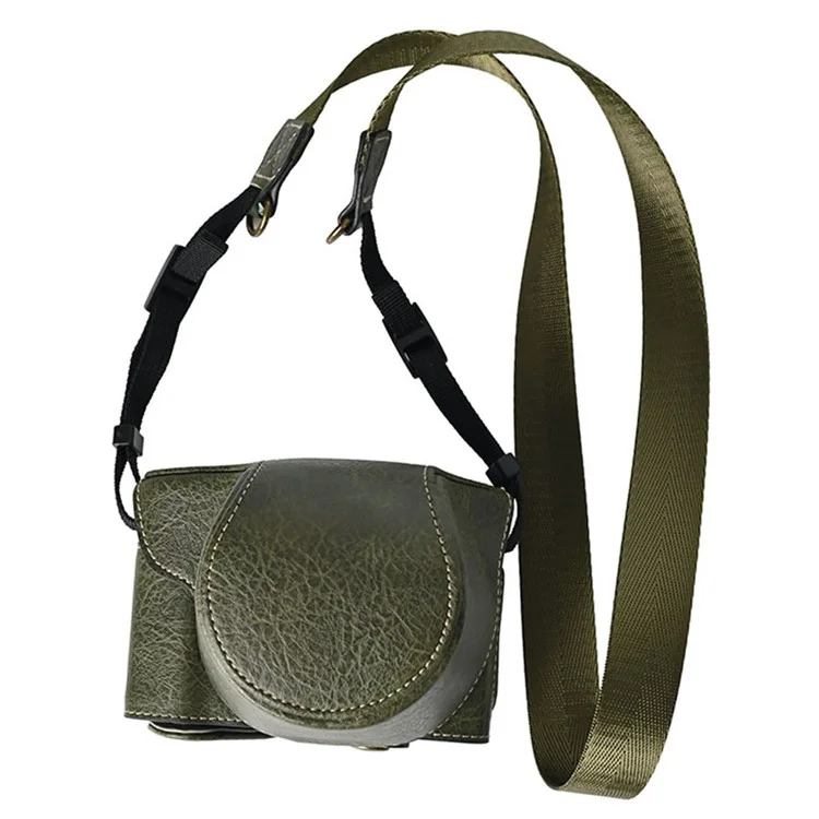 Custodia protettiva in pelle PU con texture a litchi per Fujifilm X-M5, con cinghia per la spalla - Verde