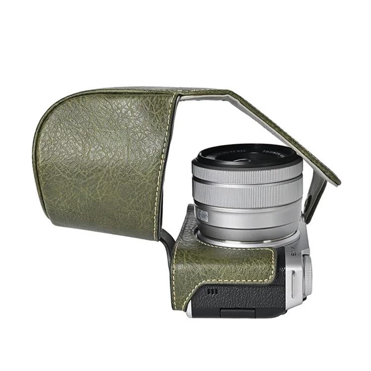Custodia protettiva in pelle PU con texture a litchi per Fujifilm X-M5, con cinghia per la spalla - Verde