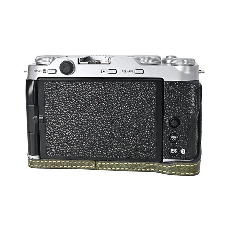 Custodia protettiva in pelle PU con texture a litchi per Fujifilm X-M5, con cinghia per la spalla - Verde