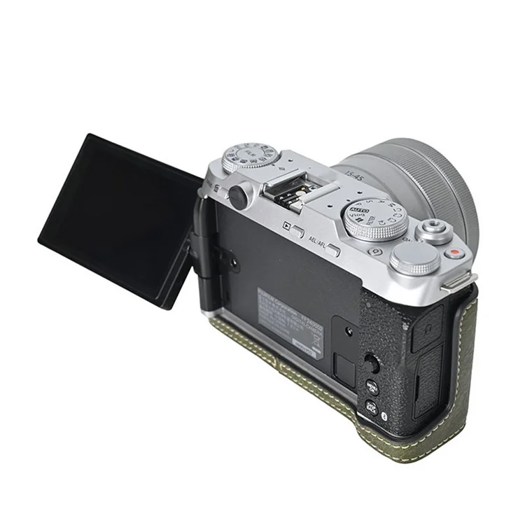 Custodia protettiva in pelle PU con texture a litchi per Fujifilm X-M5, con cinghia per la spalla - Verde