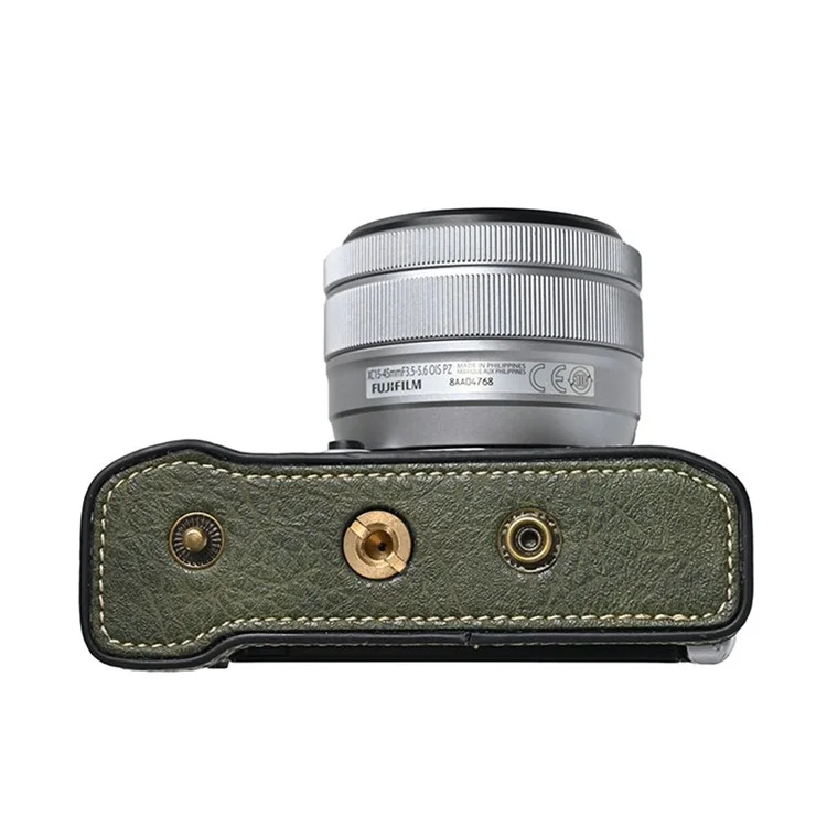 Custodia protettiva in pelle PU con texture a litchi per Fujifilm X-M5, con cinghia per la spalla - Verde