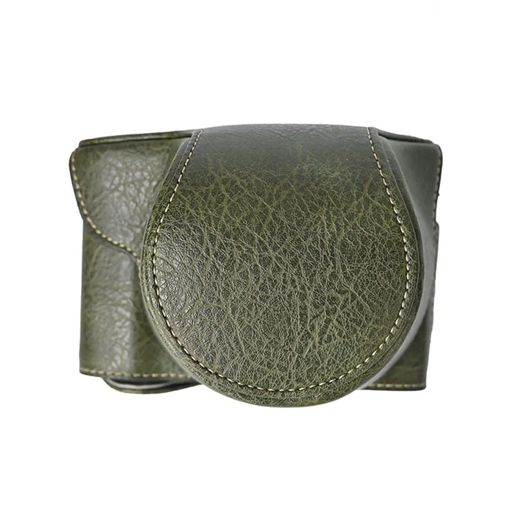 Custodia protettiva in pelle PU con texture a litchi per Fujifilm X-M5, con cinghia per la spalla - Verde
