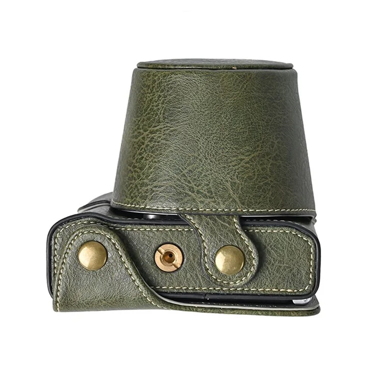 Custodia protettiva in pelle PU con texture a litchi per Fujifilm X-M5, con cinghia per la spalla - Verde