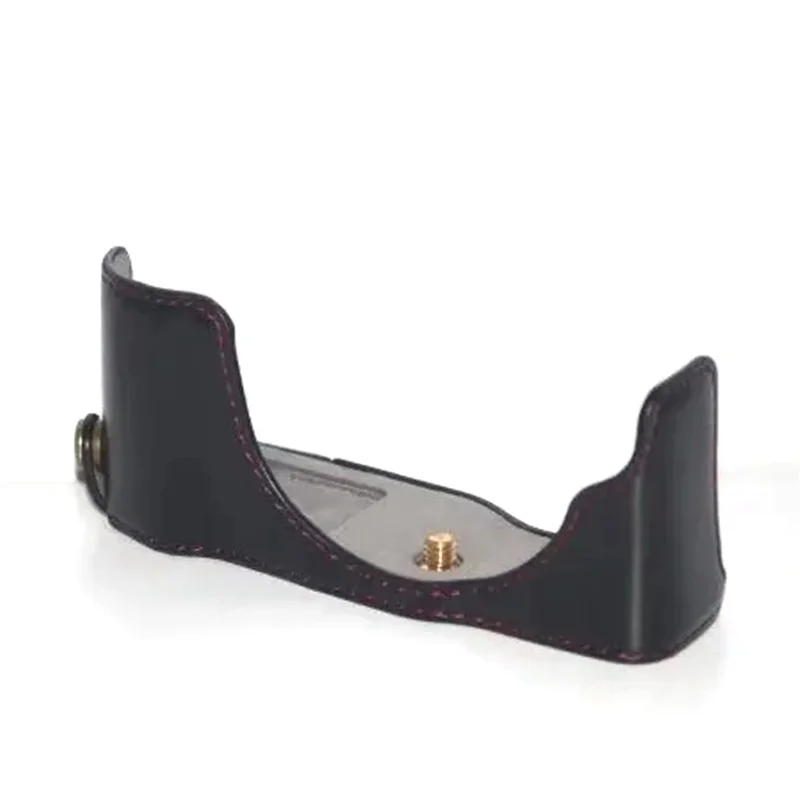 For Panasonic GX85/GX80 Anti-scratch PU Leather Digital Camera Protective Half Body Cover Bottom Case with Battery Opening - Black