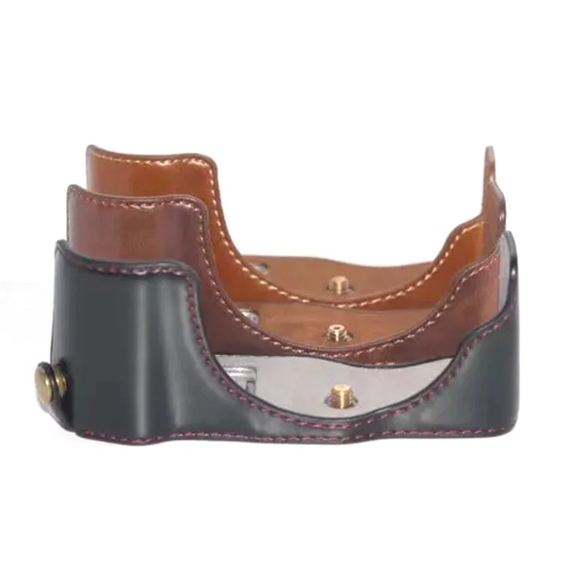 For Panasonic GX85/GX80 Anti-scratch PU Leather Digital Camera Protective Half Body Cover Bottom Case with Battery Opening - Black