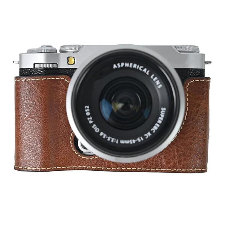 Custodia per fotocamera Fujifilm X-M5, taglio ampio, texture in pelle di litchi, rivestimento protettivo in pelle PU - Caffè