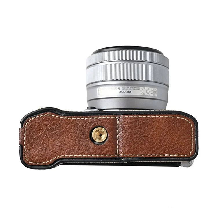 Custodia per fotocamera Fujifilm X-M5, taglio ampio, texture in pelle di litchi, rivestimento protettivo in pelle PU - Caffè