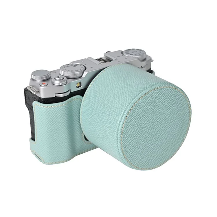 Funda para cámara Fujifilm X-M5 de piel sintética con tapa para el objetivo - Azul bebé