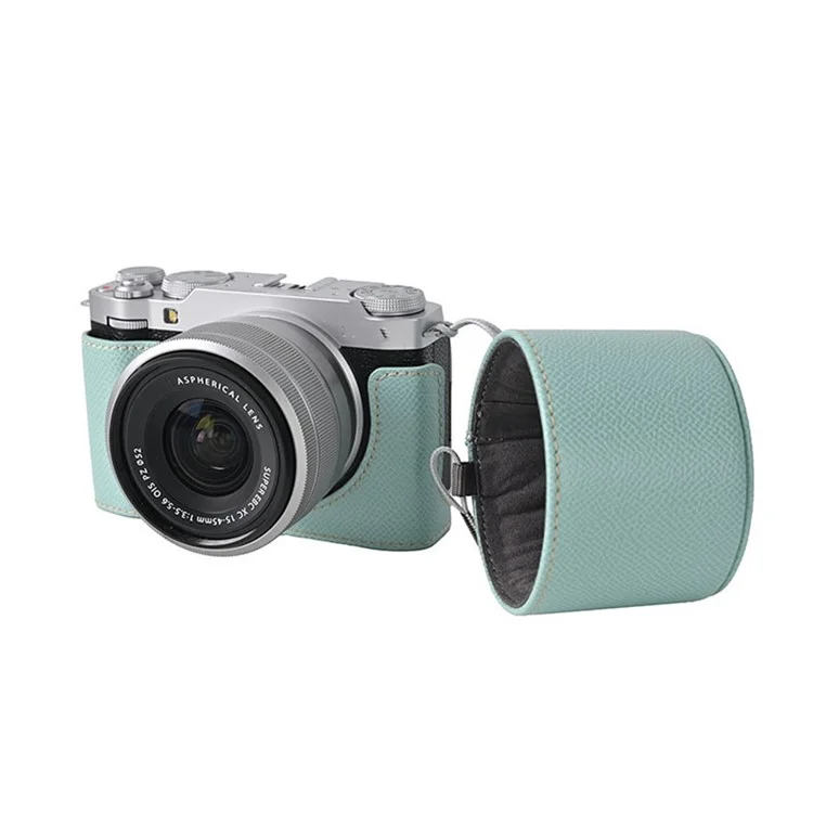 Funda para cámara Fujifilm X-M5 de piel sintética con tapa para el objetivo - Azul bebé