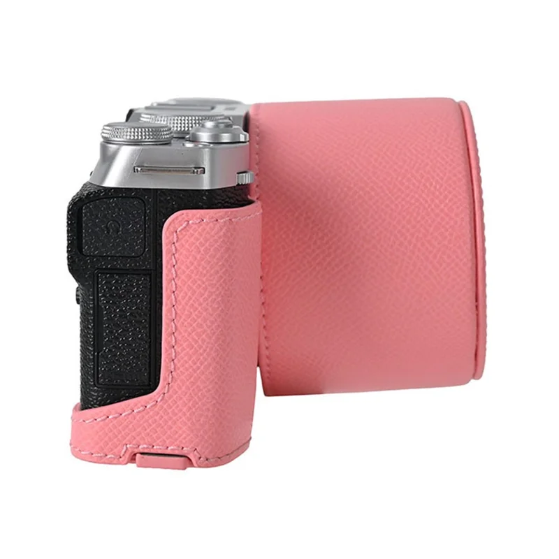 Voor Fujifilm X-M5 camerabehuizing van PU-leer beschermhoes met lensdop - Roze