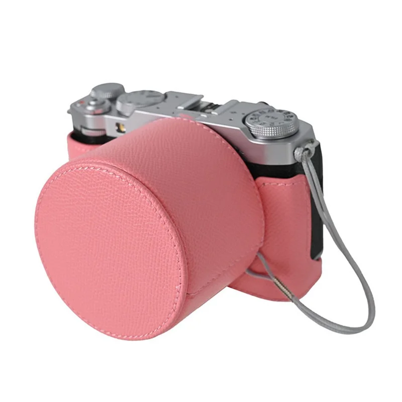 Voor Fujifilm X-M5 camerabehuizing van PU-leer beschermhoes met lensdop - Roze
