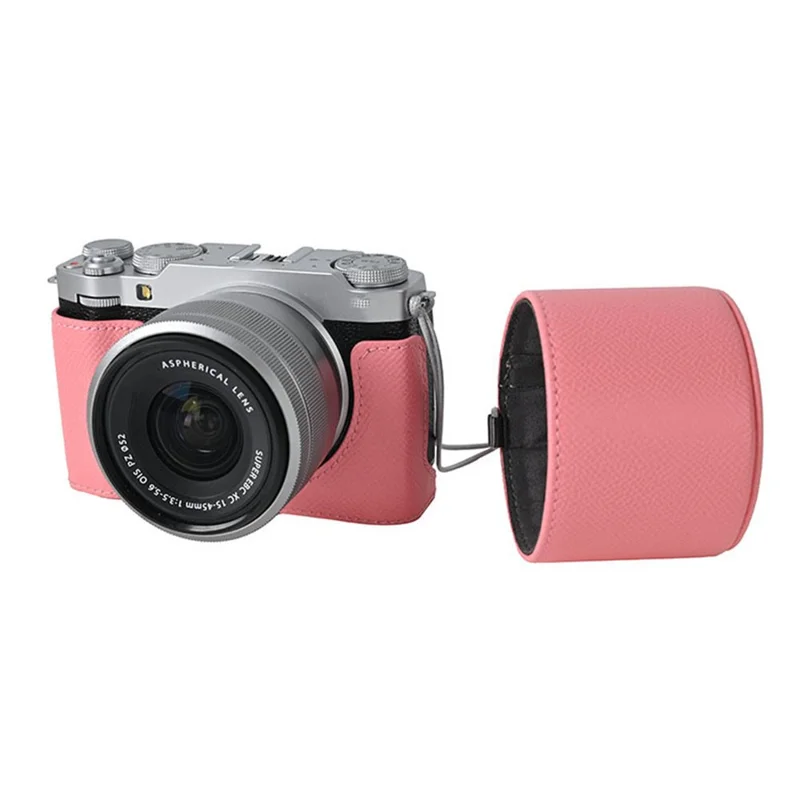 Voor Fujifilm X-M5 camerabehuizing van PU-leer beschermhoes met lensdop - Roze