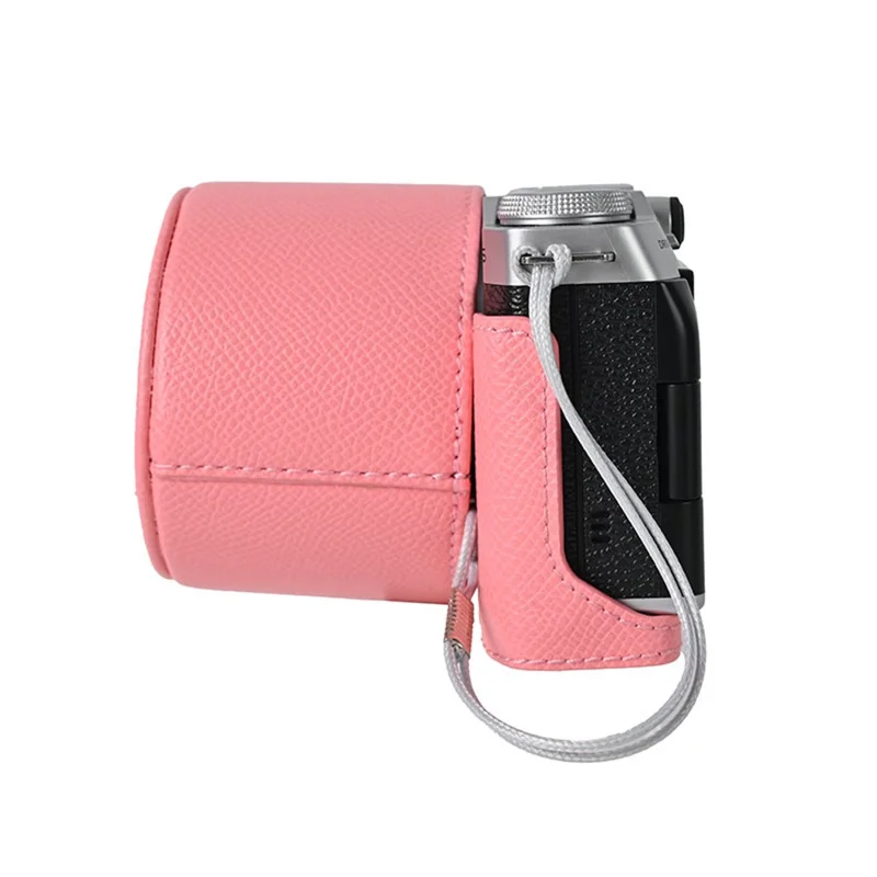 Voor Fujifilm X-M5 camerabehuizing van PU-leer beschermhoes met lensdop - Roze