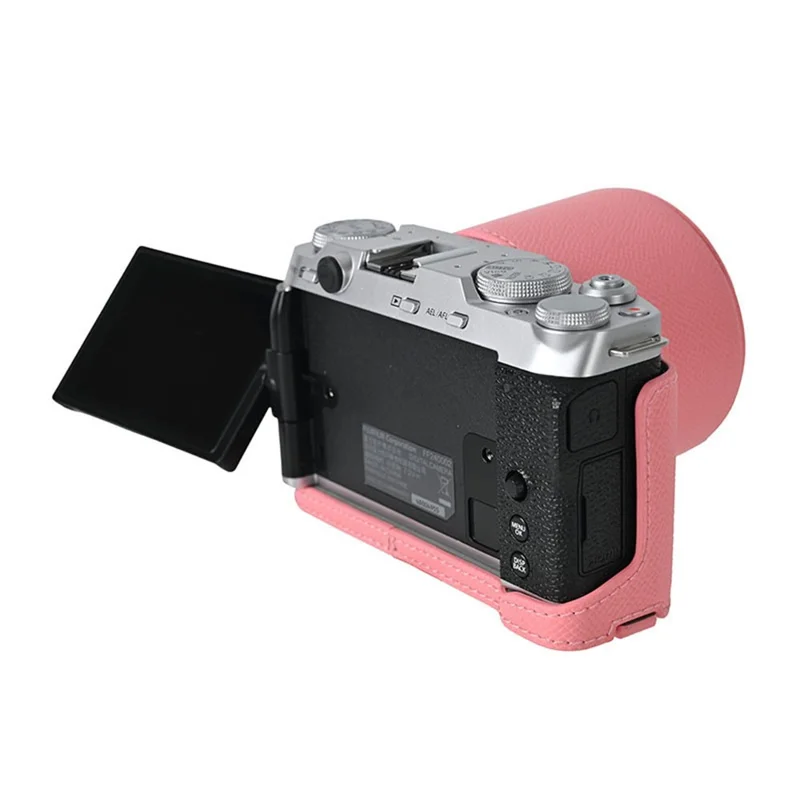 Voor Fujifilm X-M5 camerabehuizing van PU-leer beschermhoes met lensdop - Roze