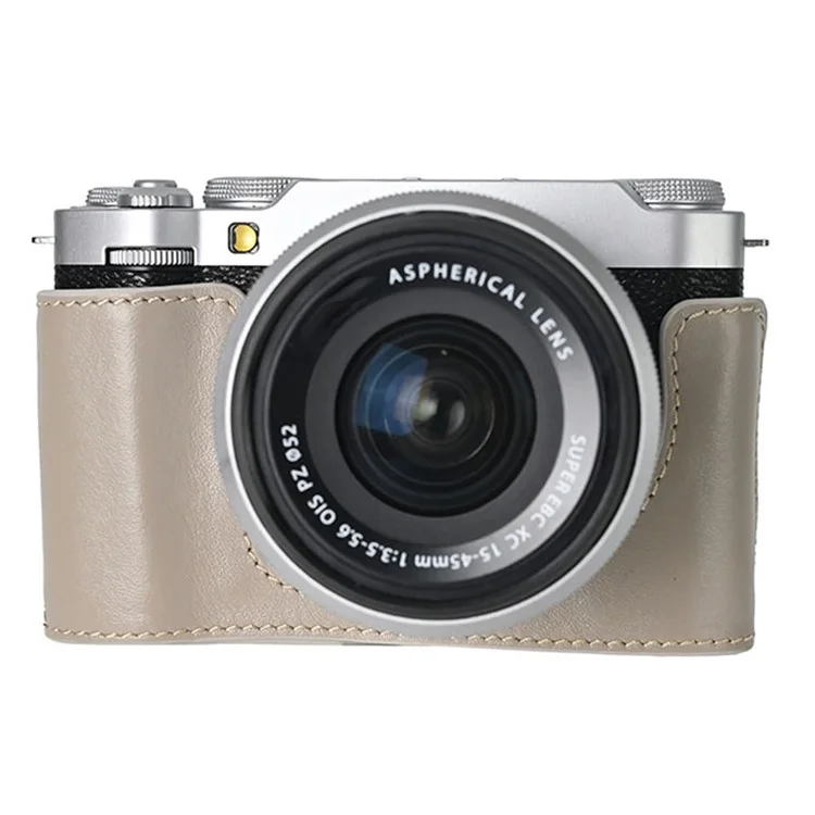 Чехол для защиты Fujifilm X-M5, дизайн с доступом к батарее, натуральная кожа, серый