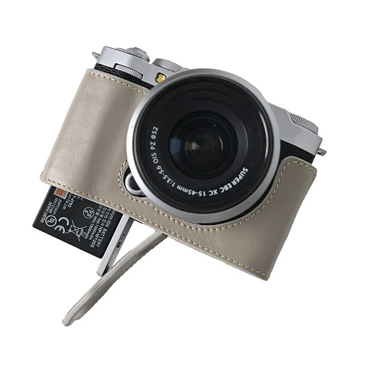 Чехол для защиты Fujifilm X-M5, дизайн с доступом к батарее, натуральная кожа, серый