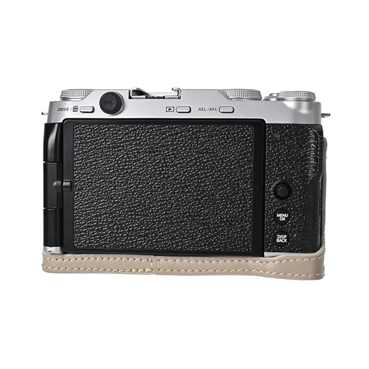 Чехол для защиты Fujifilm X-M5, дизайн с доступом к батарее, натуральная кожа, серый