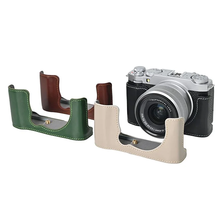 Чехол для защиты Fujifilm X-M5, дизайн с доступом к батарее, натуральная кожа, серый