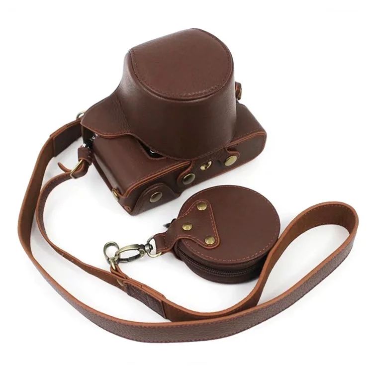 Pour Nikon Z fc 28mm/16-50mm Cowhide Leather Battery Opening Design Détachable Camera Bag Protective Case avec Lens Pouch et Shoulder Strap - Café