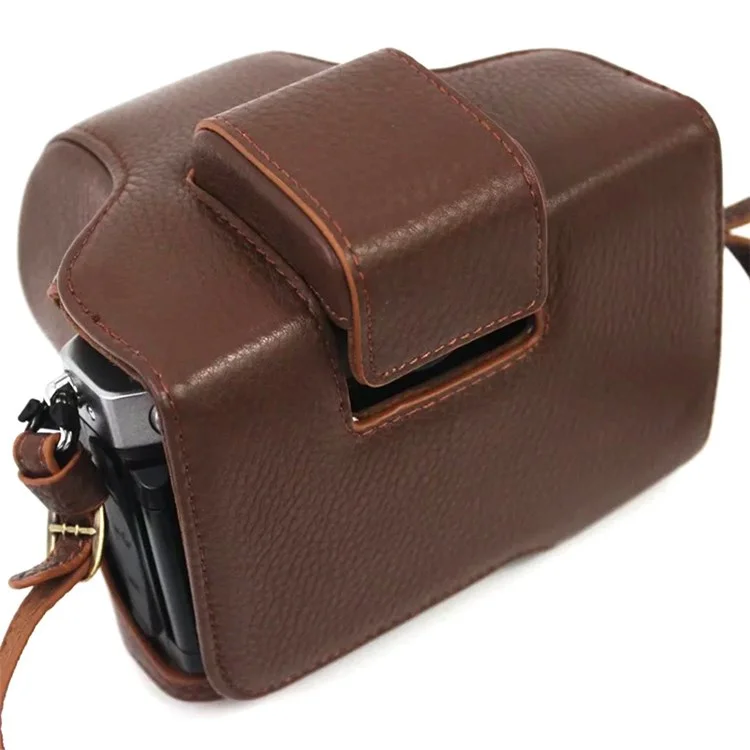 Pour Nikon Z fc 28mm/16-50mm Cowhide Leather Battery Opening Design Détachable Camera Bag Protective Case avec Lens Pouch et Shoulder Strap - Café