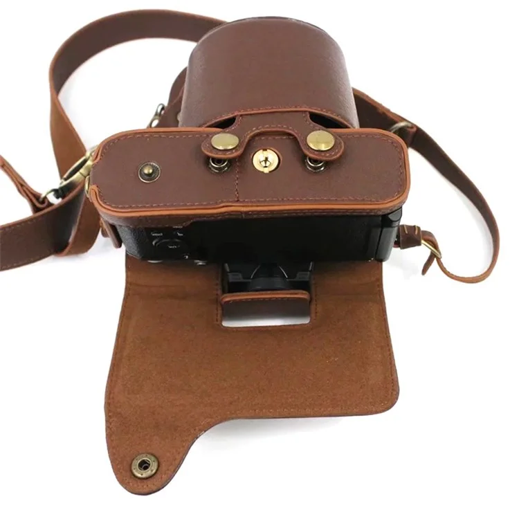 Pour Nikon Z fc 28mm/16-50mm Cowhide Leather Battery Opening Design Détachable Camera Bag Protective Case avec Lens Pouch et Shoulder Strap - Café