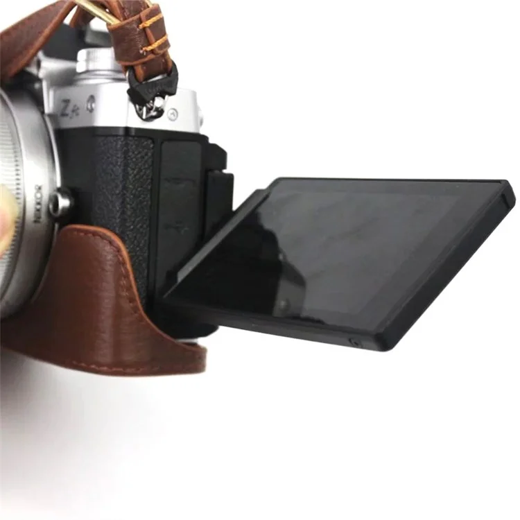 Pour Nikon Z fc 28mm/16-50mm Cowhide Leather Battery Opening Design Détachable Camera Bag Protective Case avec Lens Pouch et Shoulder Strap - Café