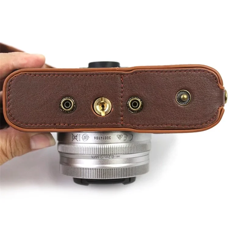 Pour Nikon Z fc 28mm/16-50mm Cowhide Leather Battery Opening Design Détachable Camera Bag Protective Case avec Lens Pouch et Shoulder Strap - Café