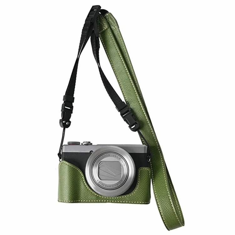 For Canon PowerShot G7 X Mark III / G7 X Mark II Camera Case with Shoulder Strap Leather Cover - Green