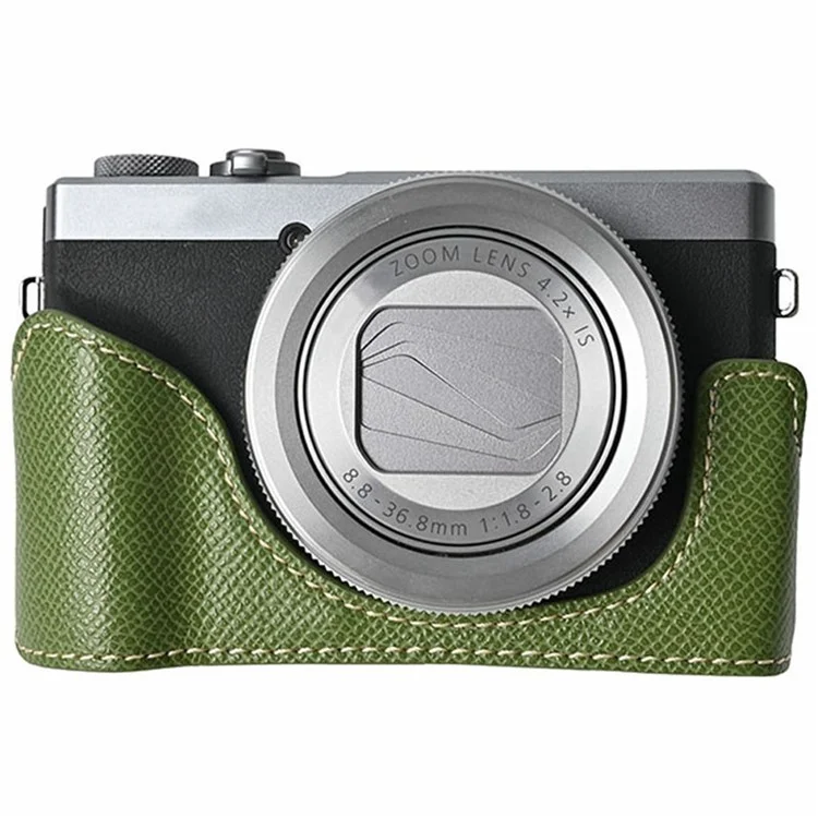 For Canon PowerShot G7 X Mark III / G7 X Mark II Camera Case with Shoulder Strap Leather Cover - Green
