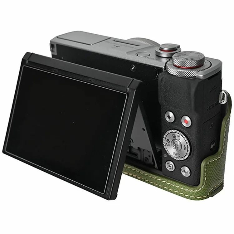 For Canon PowerShot G7 X Mark III / G7 X Mark II Camera Case with Shoulder Strap Leather Cover - Green