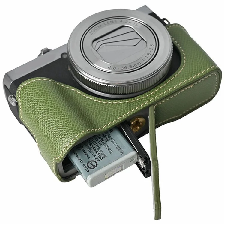For Canon PowerShot G7 X Mark III / G7 X Mark II Camera Case with Shoulder Strap Leather Cover - Green