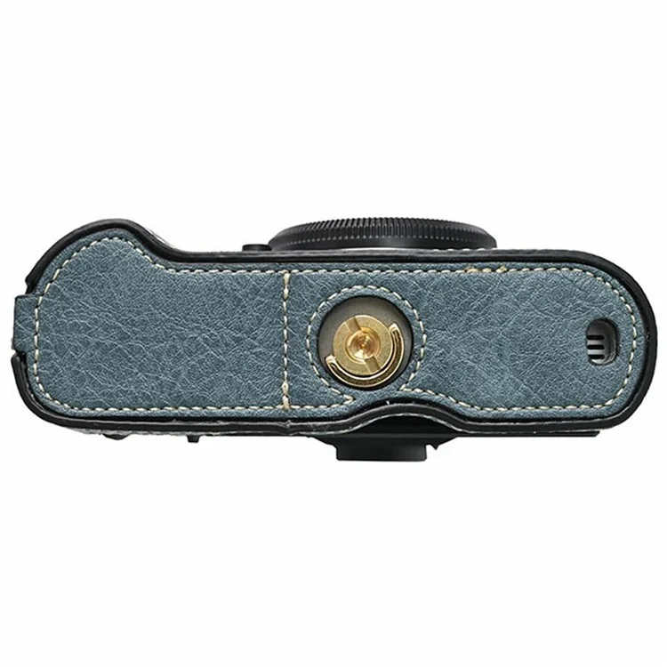 Für Fujifilm X-T50 PU-Leder-Kamera-Halbetui-Basis-Abdeckung mit Batterie-Zugriff und Schultergurt - Blau