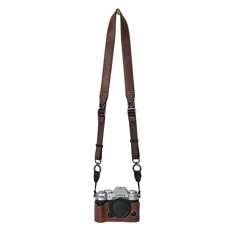 For Fujifilm X-T50 PU Leather Camera Half Case Base Cover with Battery Access and Shoulder Strap - Coffee