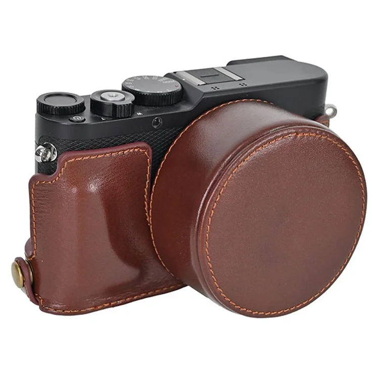 Custodia per fotocamera Leica D-Lux 8 in vera pelle con coperchio dell'obiettivo - Marrone caffè