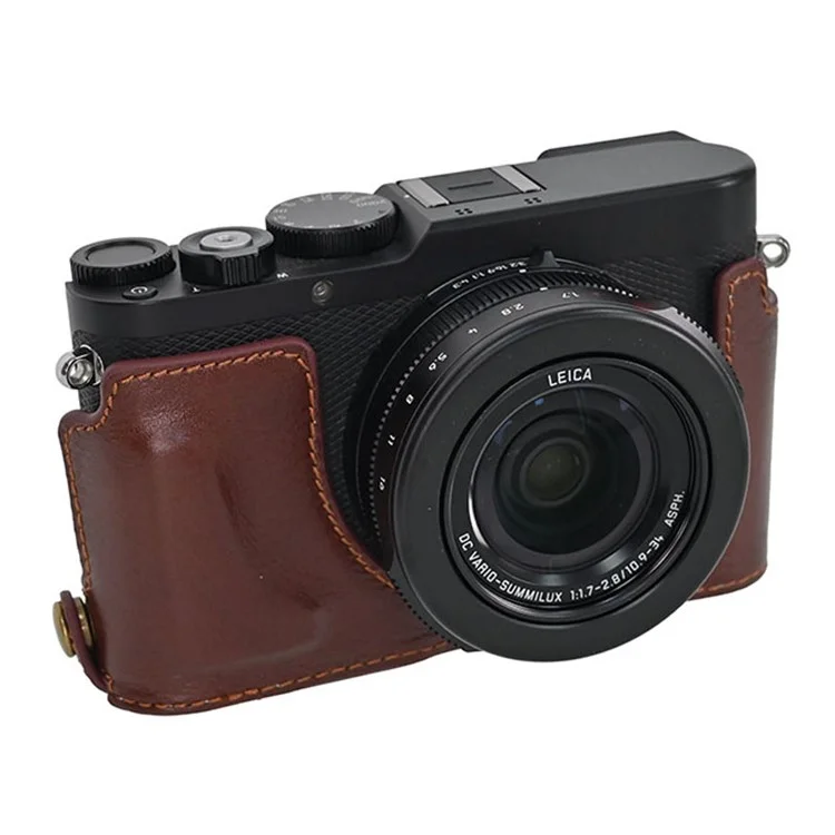 Custodia per fotocamera Leica D-Lux 8 in vera pelle con coperchio dell'obiettivo - Marrone caffè