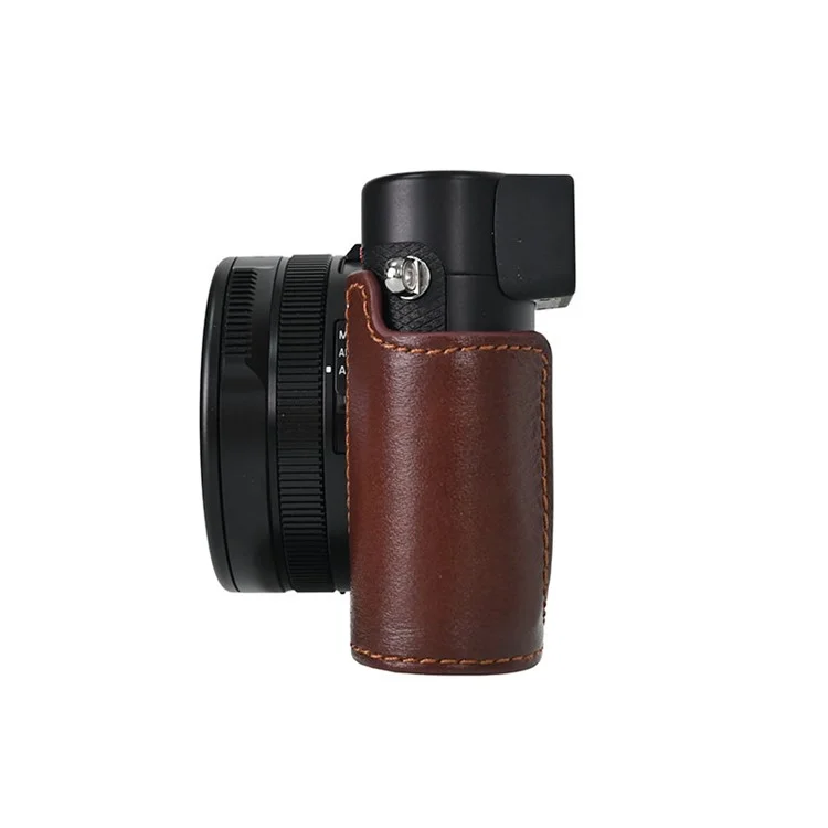 Custodia per fotocamera Leica D-Lux 8 in vera pelle con coperchio dell'obiettivo - Marrone caffè