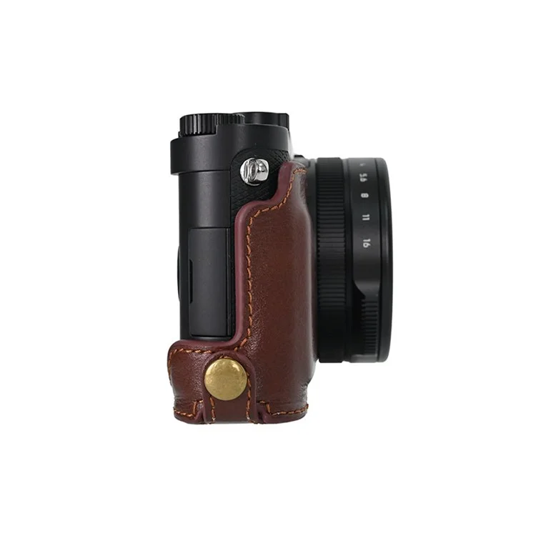 Custodia per fotocamera Leica D-Lux 8 in vera pelle con coperchio dell'obiettivo - Marrone caffè
