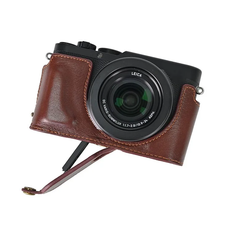 Custodia per fotocamera Leica D-Lux 8 in vera pelle con coperchio dell'obiettivo - Marrone caffè