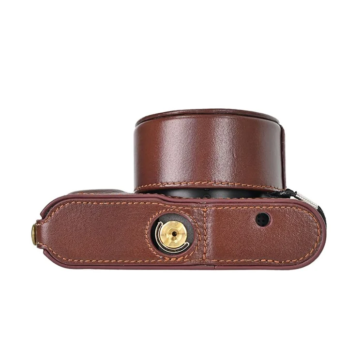 Custodia per fotocamera Leica D-Lux 8 in vera pelle con coperchio dell'obiettivo - Marrone caffè