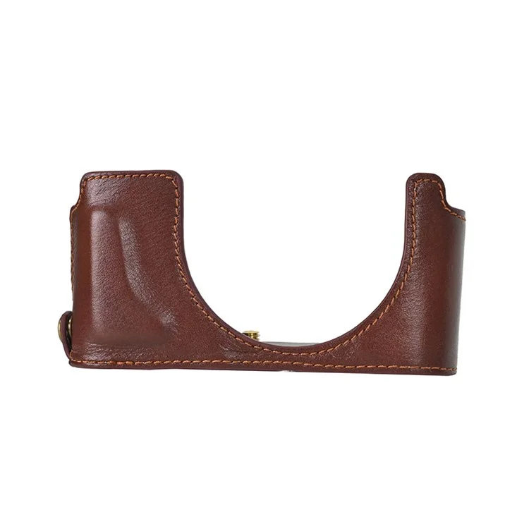 Custodia per fotocamera Leica D-Lux 8 in vera pelle con coperchio dell'obiettivo - Marrone caffè