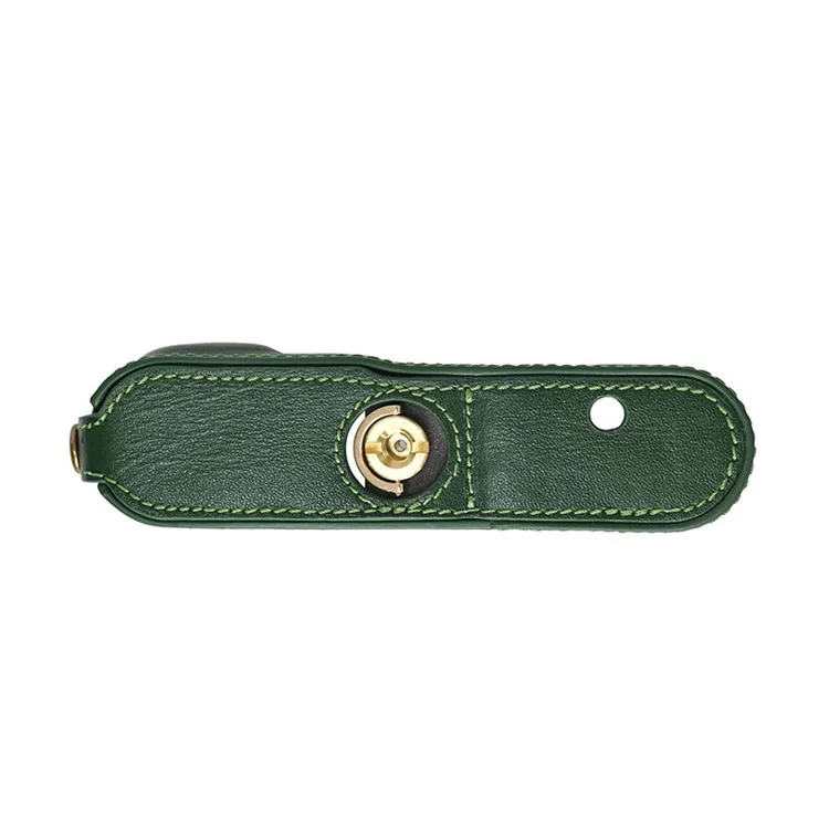 Funda de cuero auténtico para Leica D-Lux 8 con correa para el hombro y tapa de objetivo - Verde